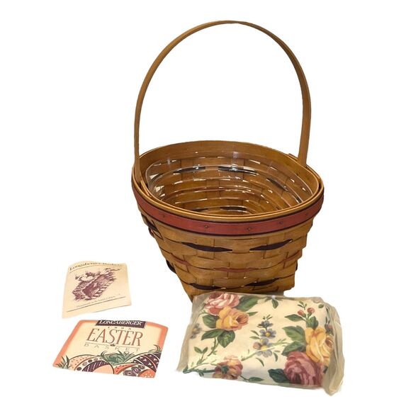 Longaberger 1995 Handled Easter Basket, Liner & Protector 10.5" Oval Made In USA - Picture 4 of 7
